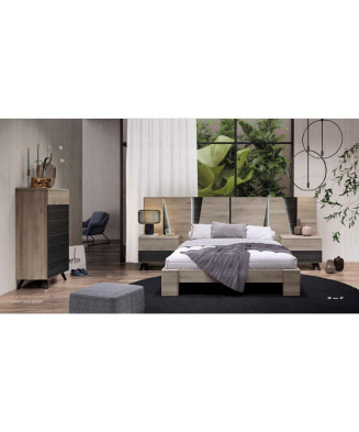 Dormitorio completo en color madera shamal con acabados en gris hierro