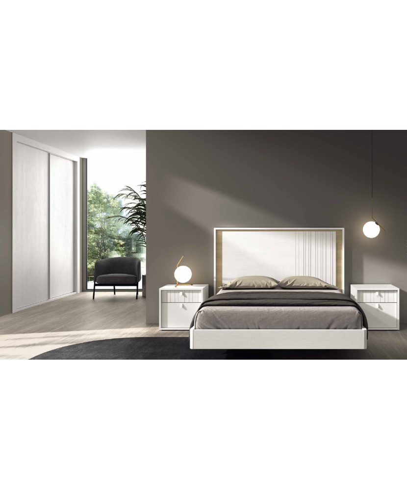 Elegante dormitorio principal en tonos blancos y nature