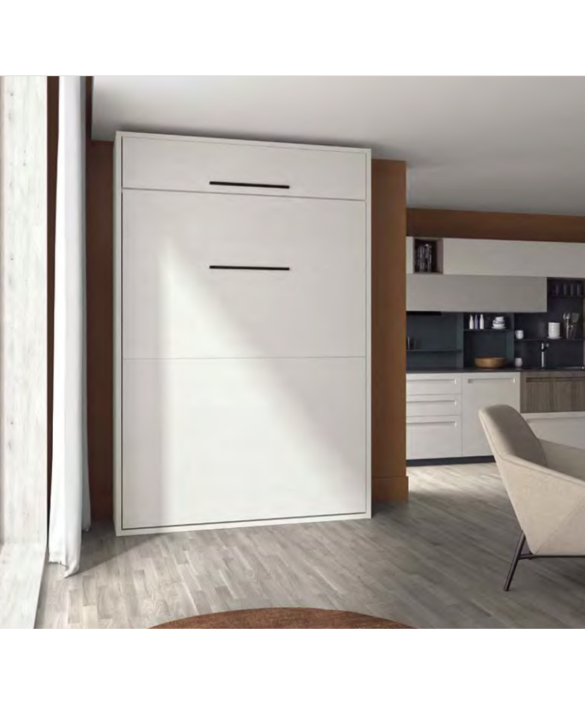 Mueble cama con armario en tono blanco