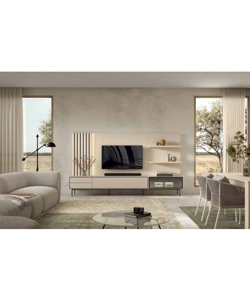 Mueble de salón moderno con elegante cristalera y líneas rectas