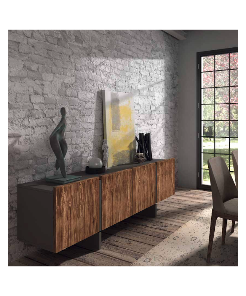 Aparador gris cuero y leño natural