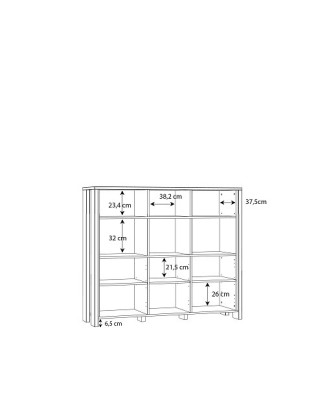 Consola en varios tonos de madera con tiradores metálicos