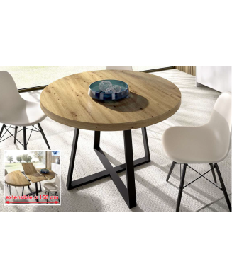 Mesa Redonda Extensible en Tono Nordic y Patas Metálicas Negras