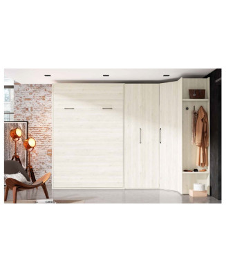 Cama abatible vertical con puerta elevable en madera blanco nordic