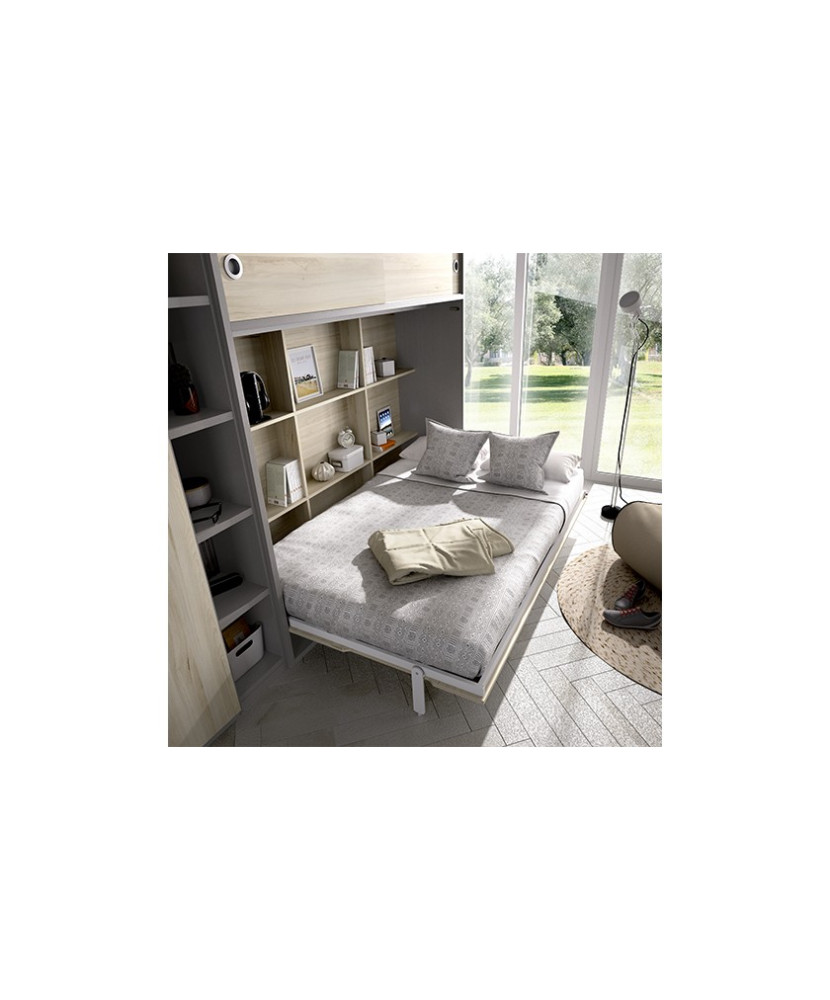 Cama abatible de 135 cm con estanterías y armario