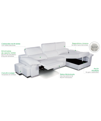 Sofá con chaiselongue motorizado