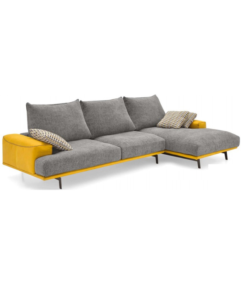Chaise Longue en color gris con acabados en amarillo mostaza