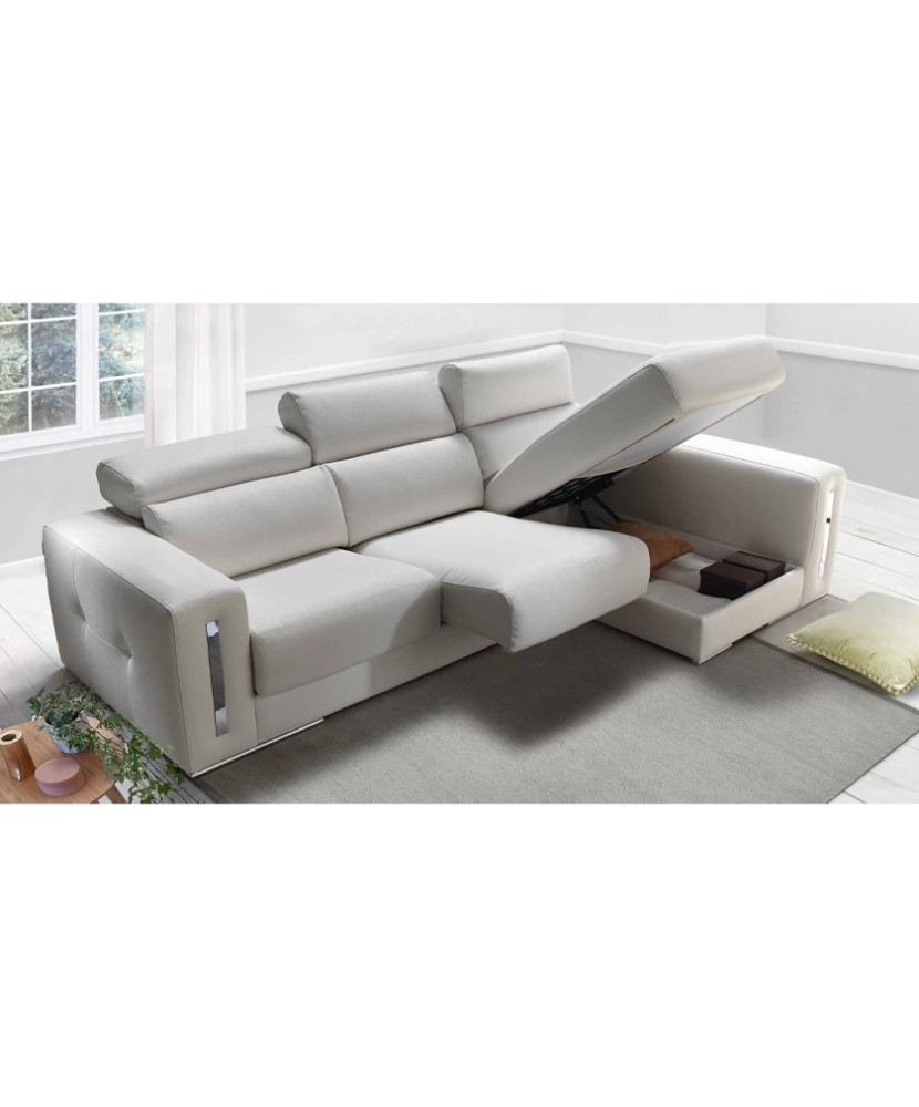 Sofá chaiselongue extensible con almacenamiento