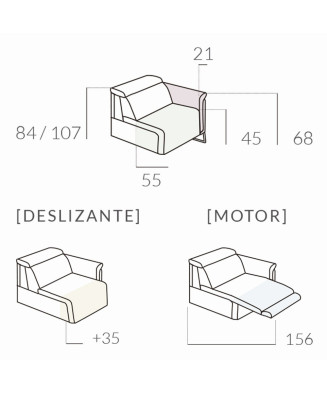 Sofá 3 plazas deslizante de173 cm con chaiselonge 98cm