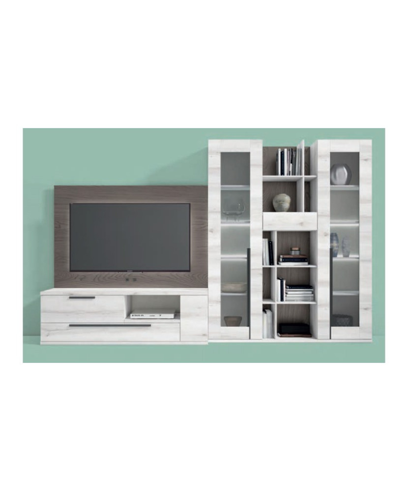 Mueble de comedor con estantería y dos vitrinas en color blanco albo - lava