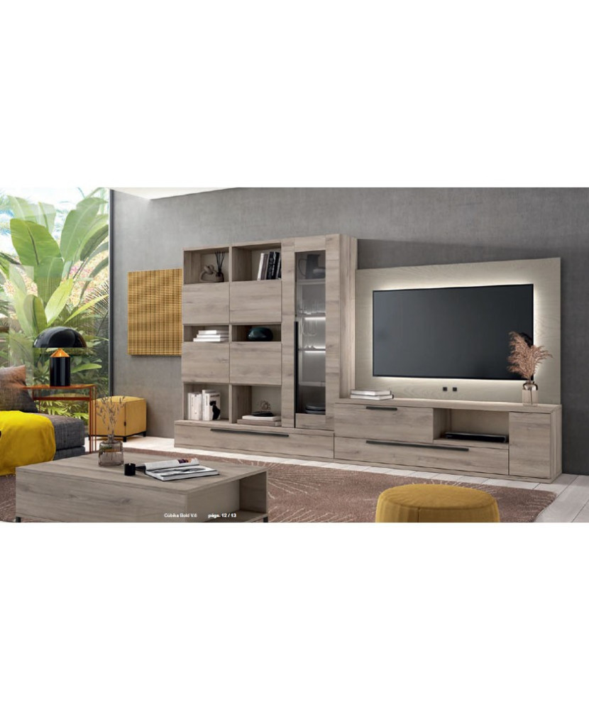 Mueble de comedor con estanterías y una vitrina en color marrón iron - duna