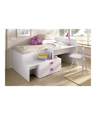 Cama juvenil compacta con escritorio y almacenaje