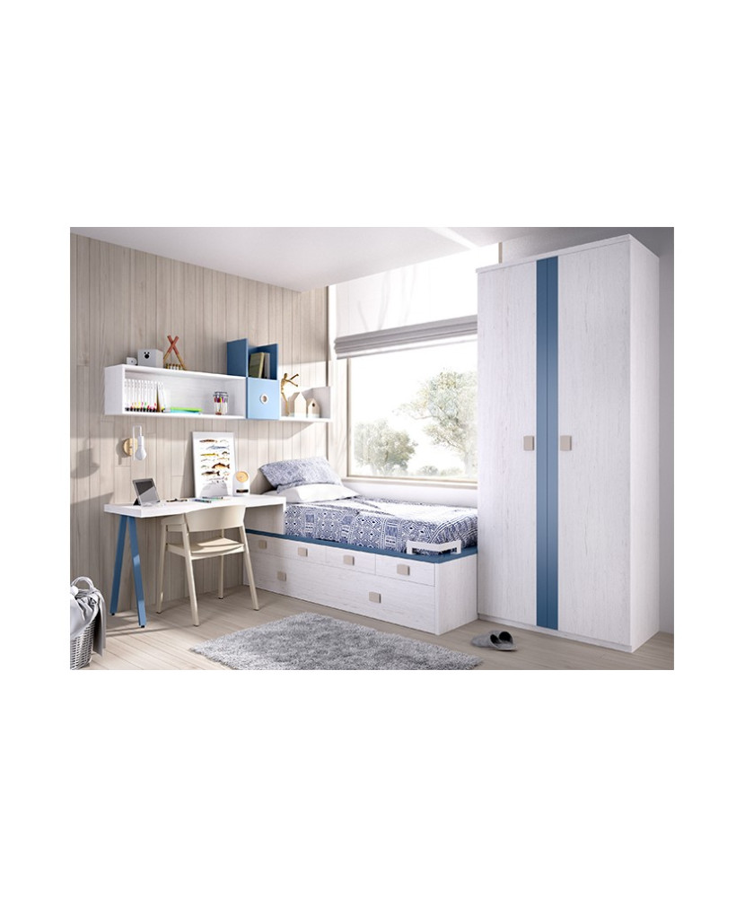 Dormitorio juvenil completo con acabado en azul Dormitorio juvenil completo con acabado en azul