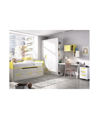 Dormitorio juvenil moderno con acabados en amarillo