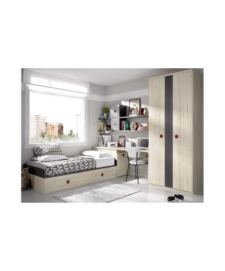 Dormitorio juvenil con cama nido escritorio y armario