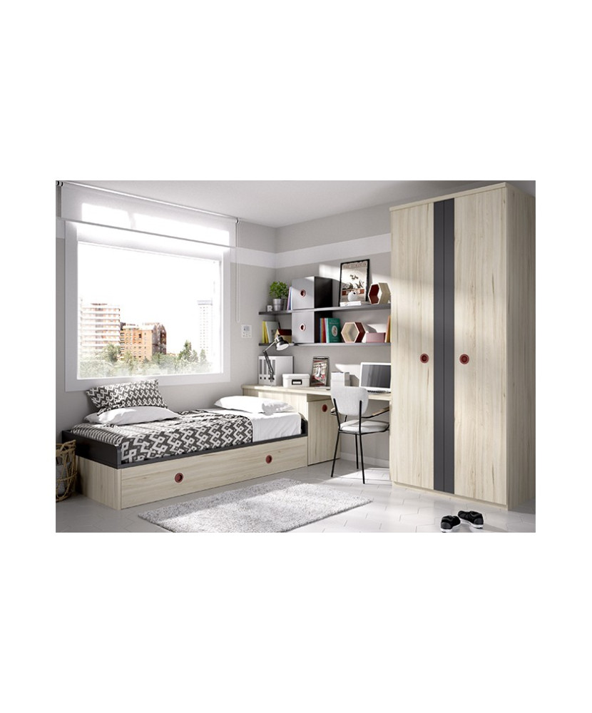 Dormitorio juvenil con cama nido escritorio y armario Dormitorio juvenil con cama nido escritorio y armario