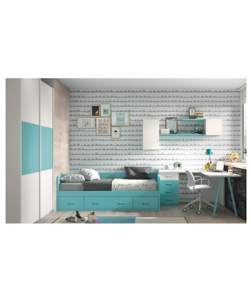 Dormitorio juvenil en blanco y  lago