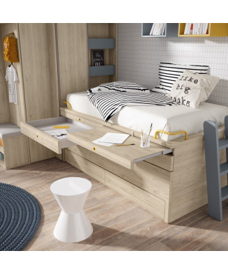 Cama compacta con escritorio oculto