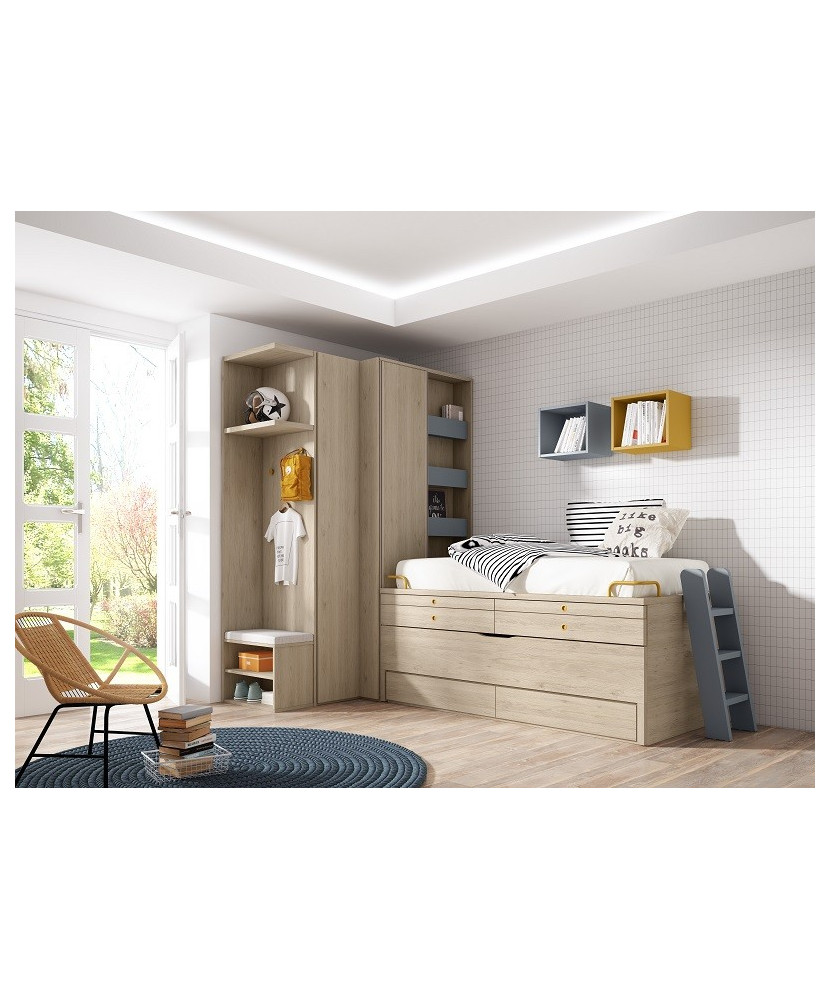 Cama compacta con escritorio oculto