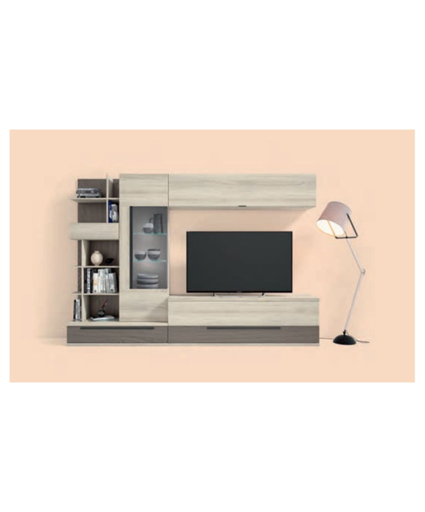 Mueble de comedor con estantería y vitrina en color shamal - lava
