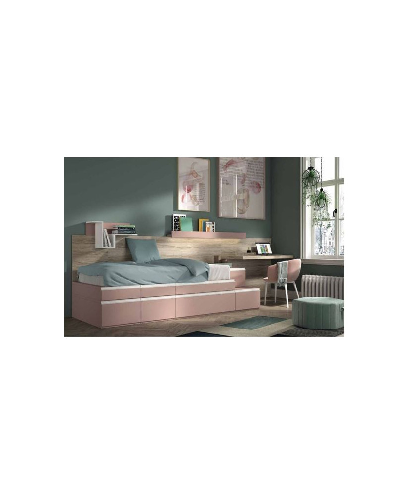 Dormitorio juvenil en tonos rosa con baúl Dormitorio juvenil en tonos rosa con baúl