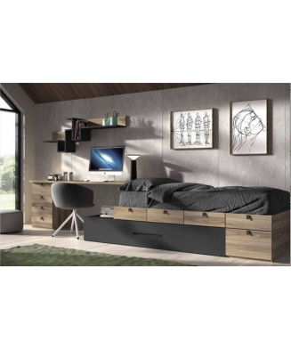 Dormitorio juvenil con somier de arrastre y mesa