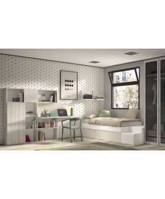 Dormitorio juvenil con armario de puertas de cristal y luces Led