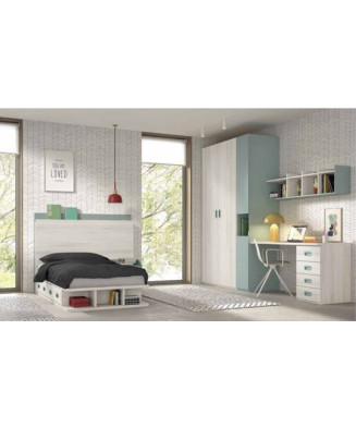 Dormitorio juvenil completo con escritorio armario y cama con conector USB