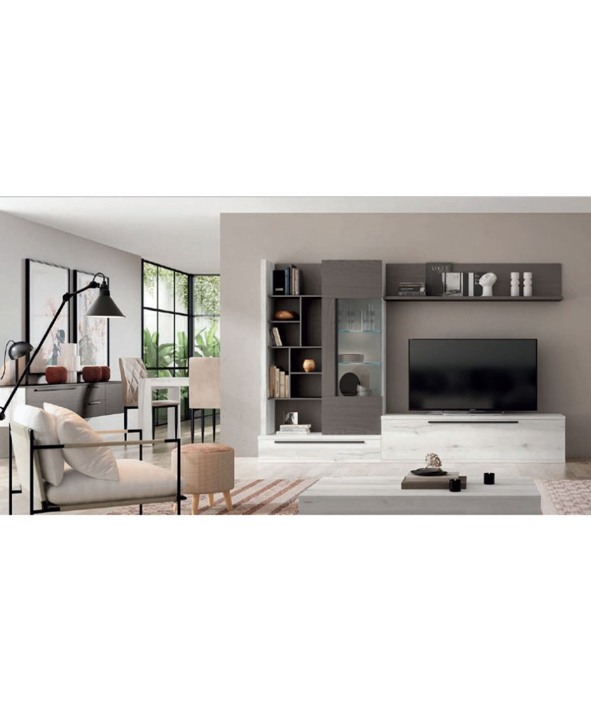 Mueble de comedor con estantería y vitrina en color madera negra albo - lava