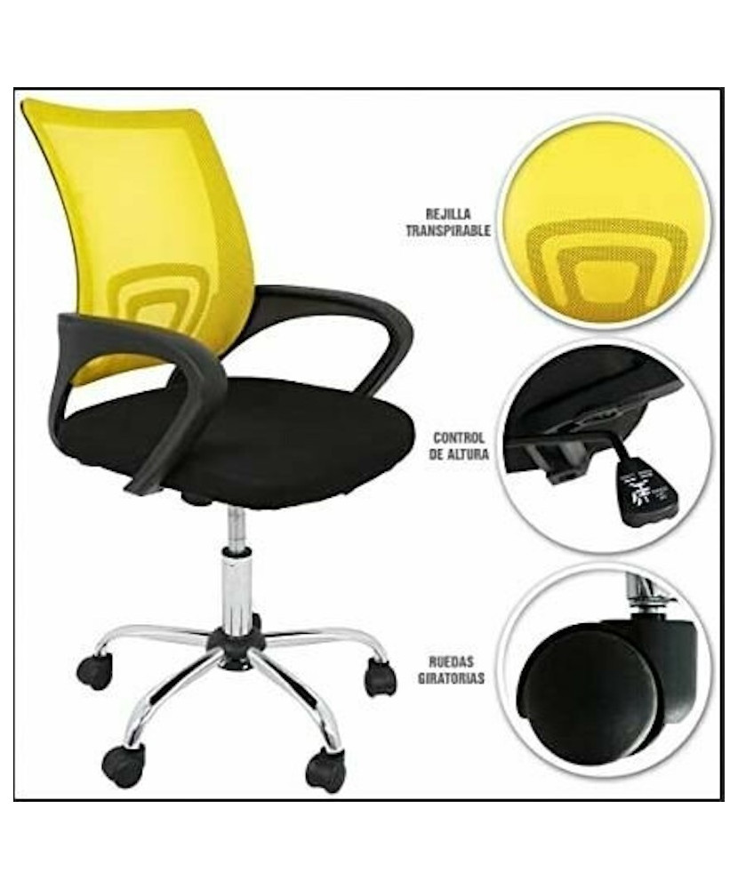 Silla de estudio infantil juvenil con asiento textil y respaldo en rejilla transpirable