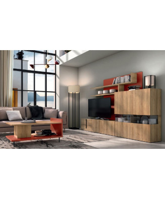 Mueble de TV con estantería y cajones en color madera natural