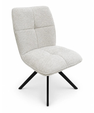 Silla de comedor tapizada beige acolchada con patas metálicas negras