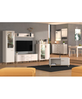Salón moderno blanco con mueble TV y vitrina Wendy | Centro de Liquidación Mallorca