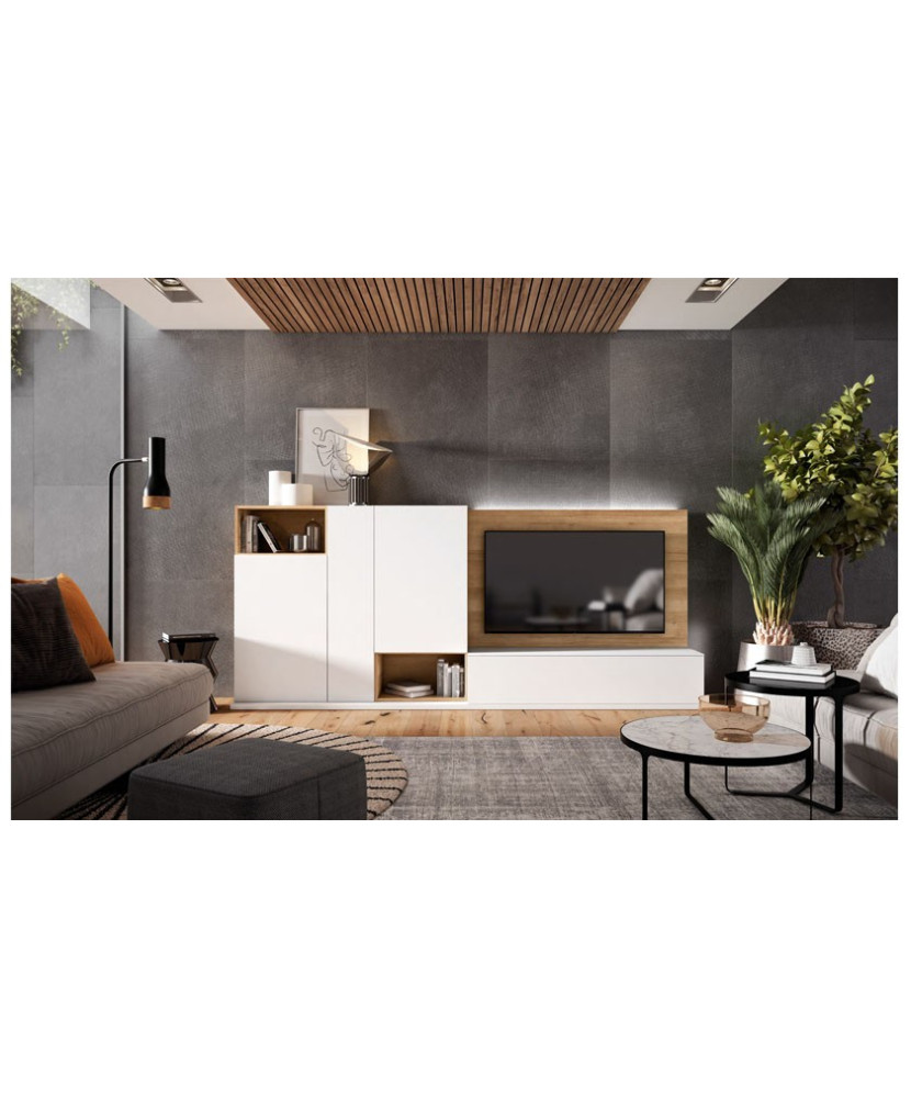 Composición de muebles de salón en blanco brillo