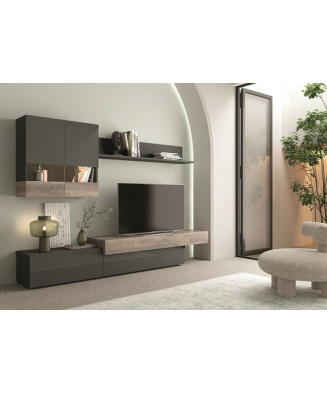 Mueble de salón moderno en tono grafito y organic
