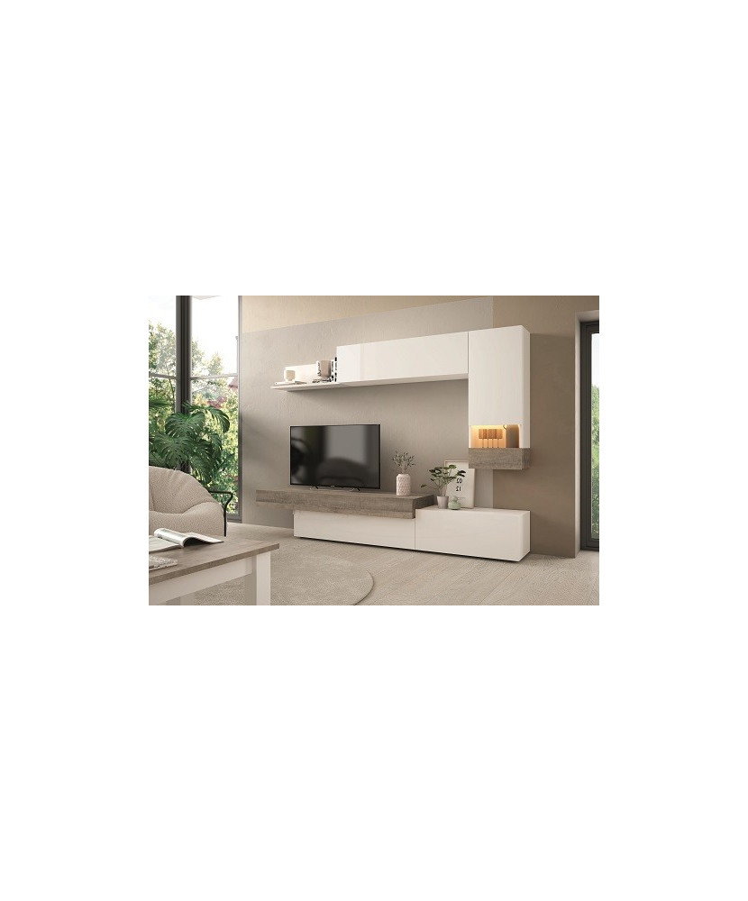 Mueble de salón en blanco lacado y organic