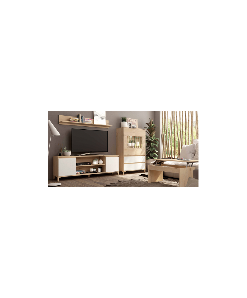 Salón modular en blanco y roble