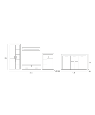 Muebles modulares de salón en madera envejecida y cemento