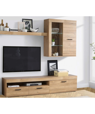 Salón modular en tonos roble envejecido