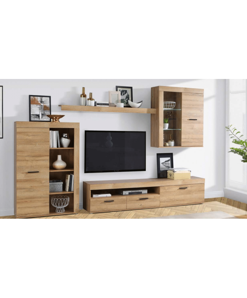 Salón modular en tonos roble envejecido