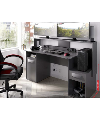 Mesa de Gaming en Color Grafito con Estante Elevado