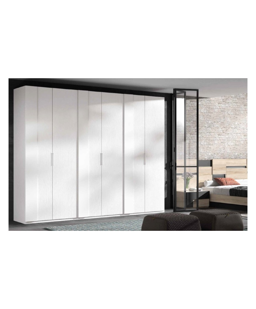Armario de 299cm en madera blanca con blanco lacado