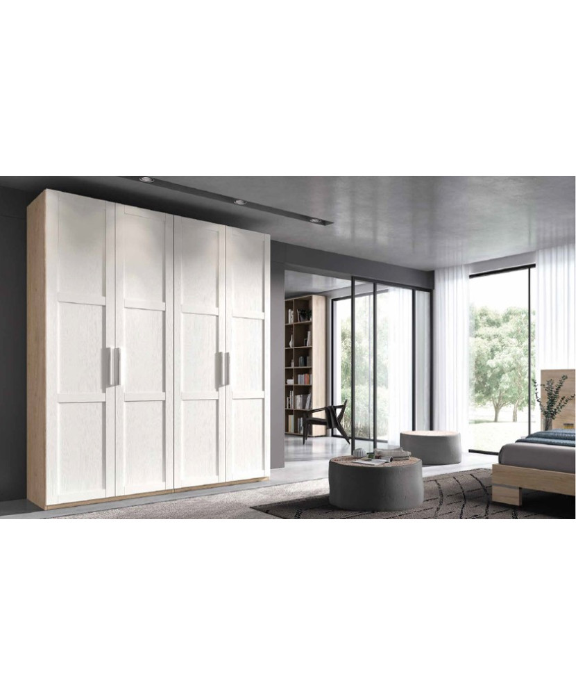 Armario de4 puertas de color blanco polar con acabados en madera habana