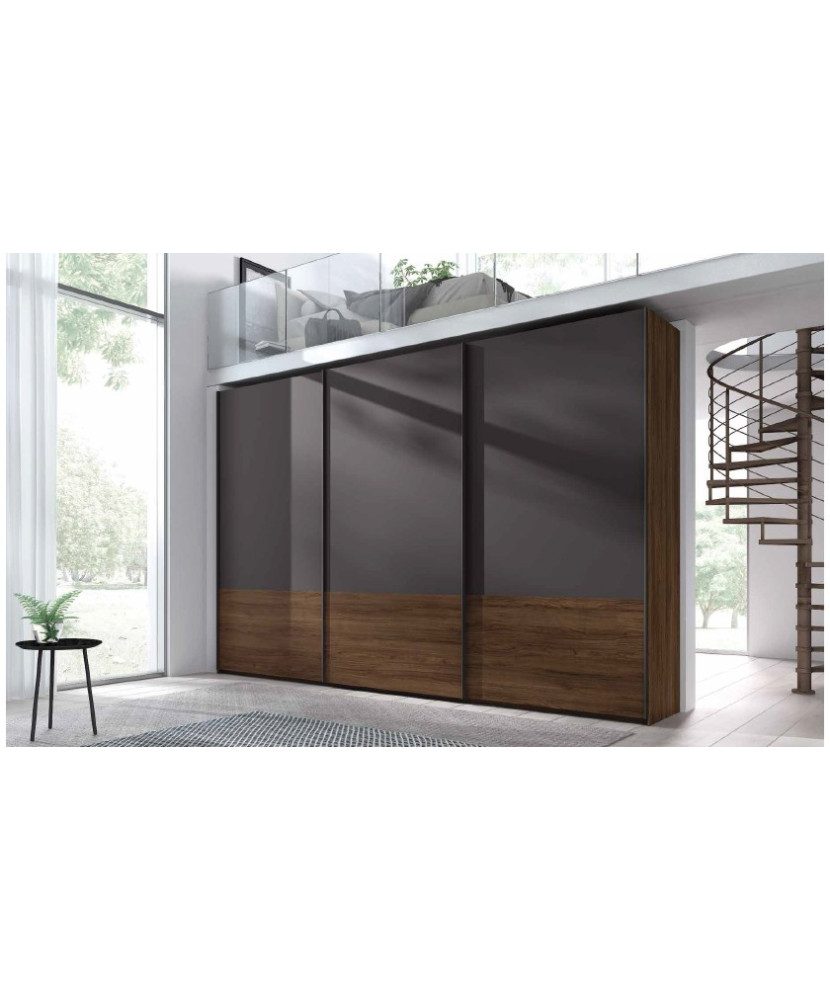 Armario de 3 puertas correderas en madera color pizarra lacado con acabados en madera legend