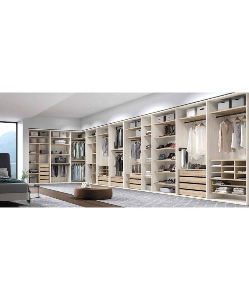 Vestidor en color madera tundra con cajones en color madera habana