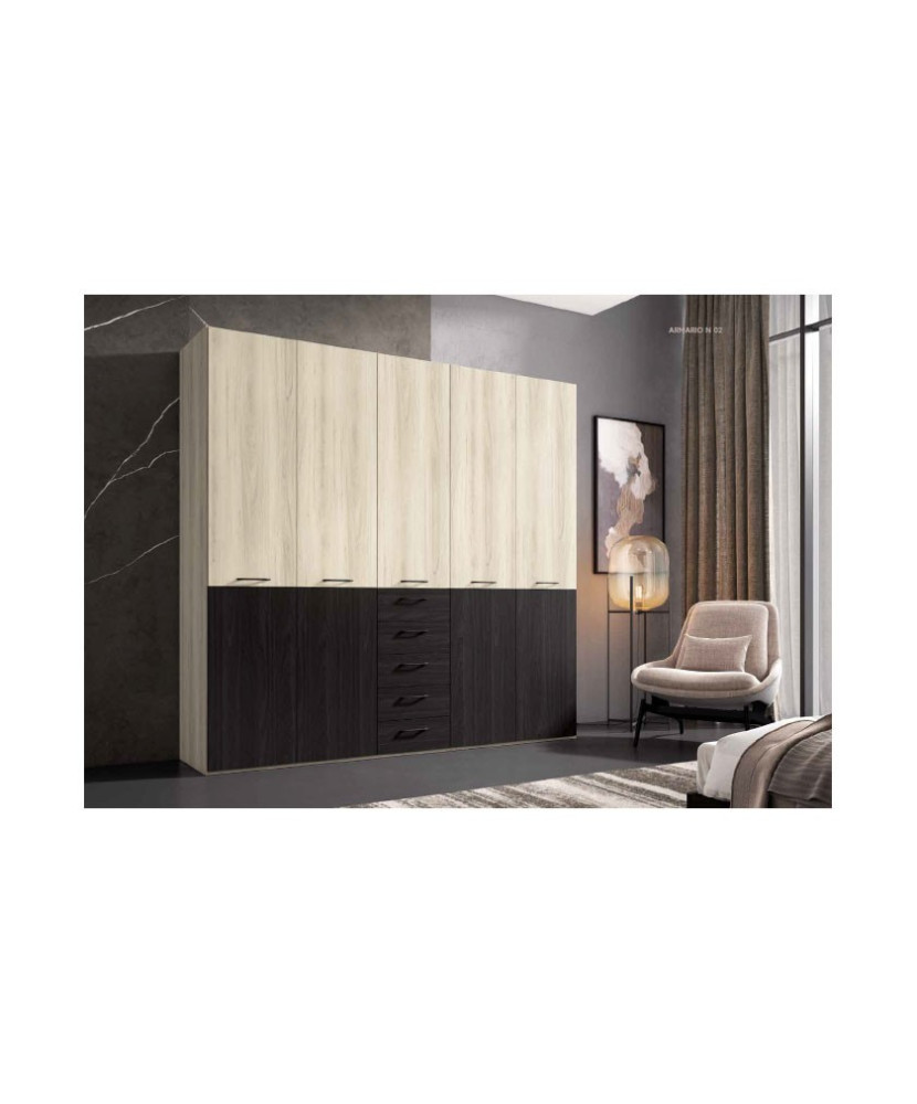 Armario de cinco puertas bicolor en madera shamal con negro bocamina