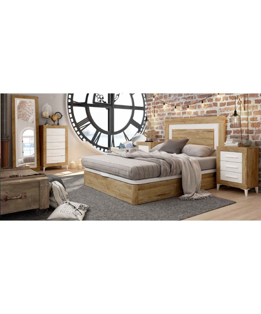 Dormitorio completo en madera blanca con acabado en madera mango